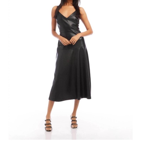 FIFTEEN TWENTY faux leather midi‎ dress in black, size medium - Picture 2 of 10